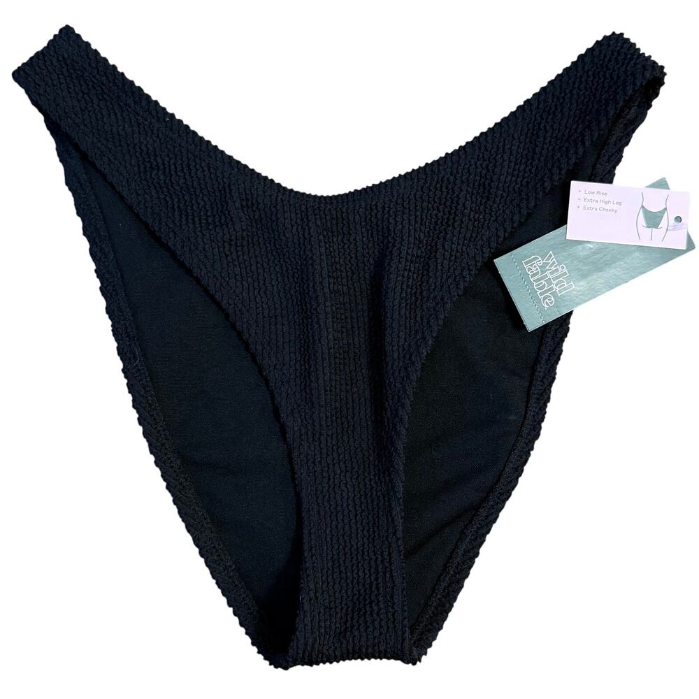 Wild Fable Bikini Bottom Ribbed Low Rise High Leg Cheeky Swimsuit Black Small